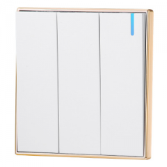 86型三开双控插座 大板金边雅白/雅