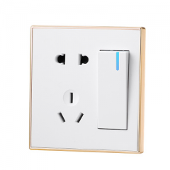 86型一开五孔单控插座 大板金边雅白