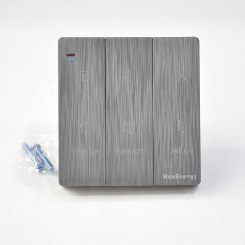 86型 三开双控印字 廊灯 筒灯 床灯 大板拉丝银灰系列